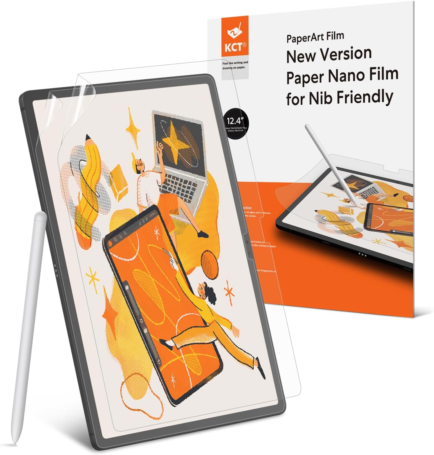 [2 PACK]Paperfeel Screen Protector 12.4 inch for Samsung Galaxy Tab S7 plus Screen Protector, KCT Paperfeel Tab S7 plus Matte Screen Protector Easy Installation Anti Glare Compatible with S Pen