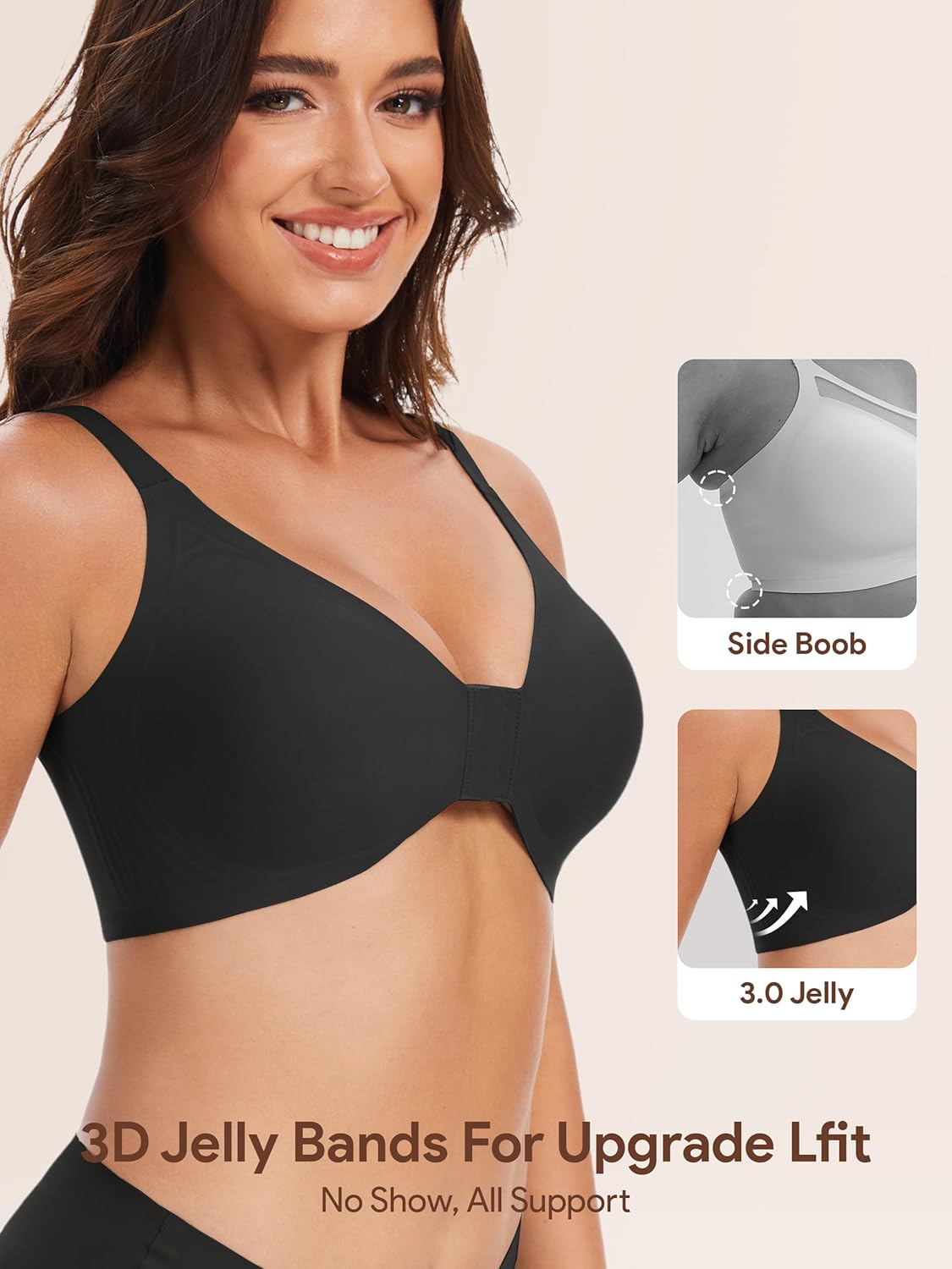 Angelhood Front Closure Bras for Women, Wireless Bra with Jelly Support, Supportive Mastectomy Bras Padded Bralette - Image 5