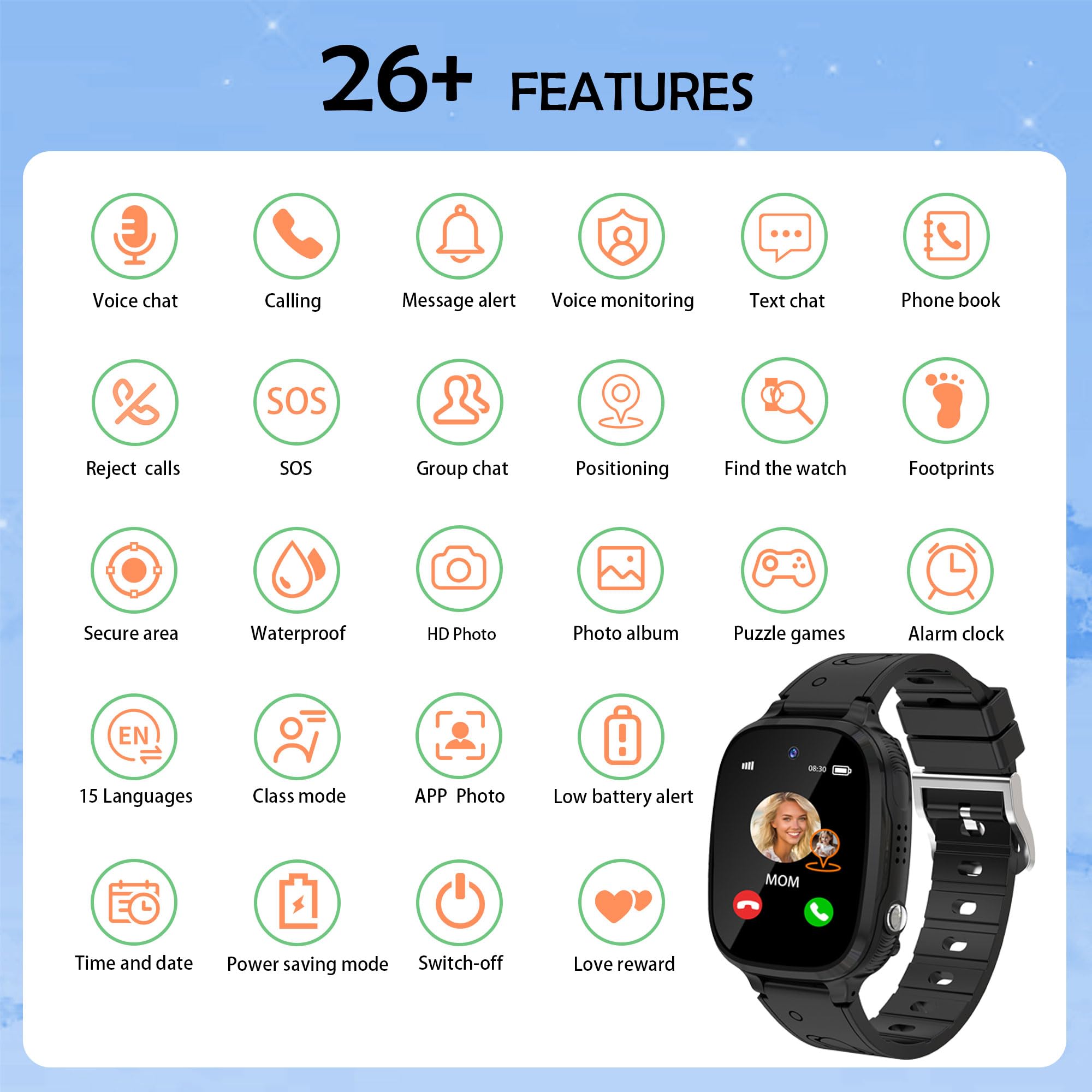 Smartwatch dla Dzieci z GPS Lokalizacja Cyfrowy Gry Telefon Budzik