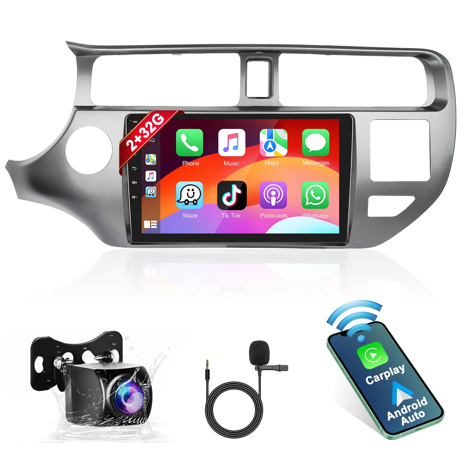 Podofo [2+32G] Car Stereo Radio for Kia Rio 20122014 Wireless Carplay