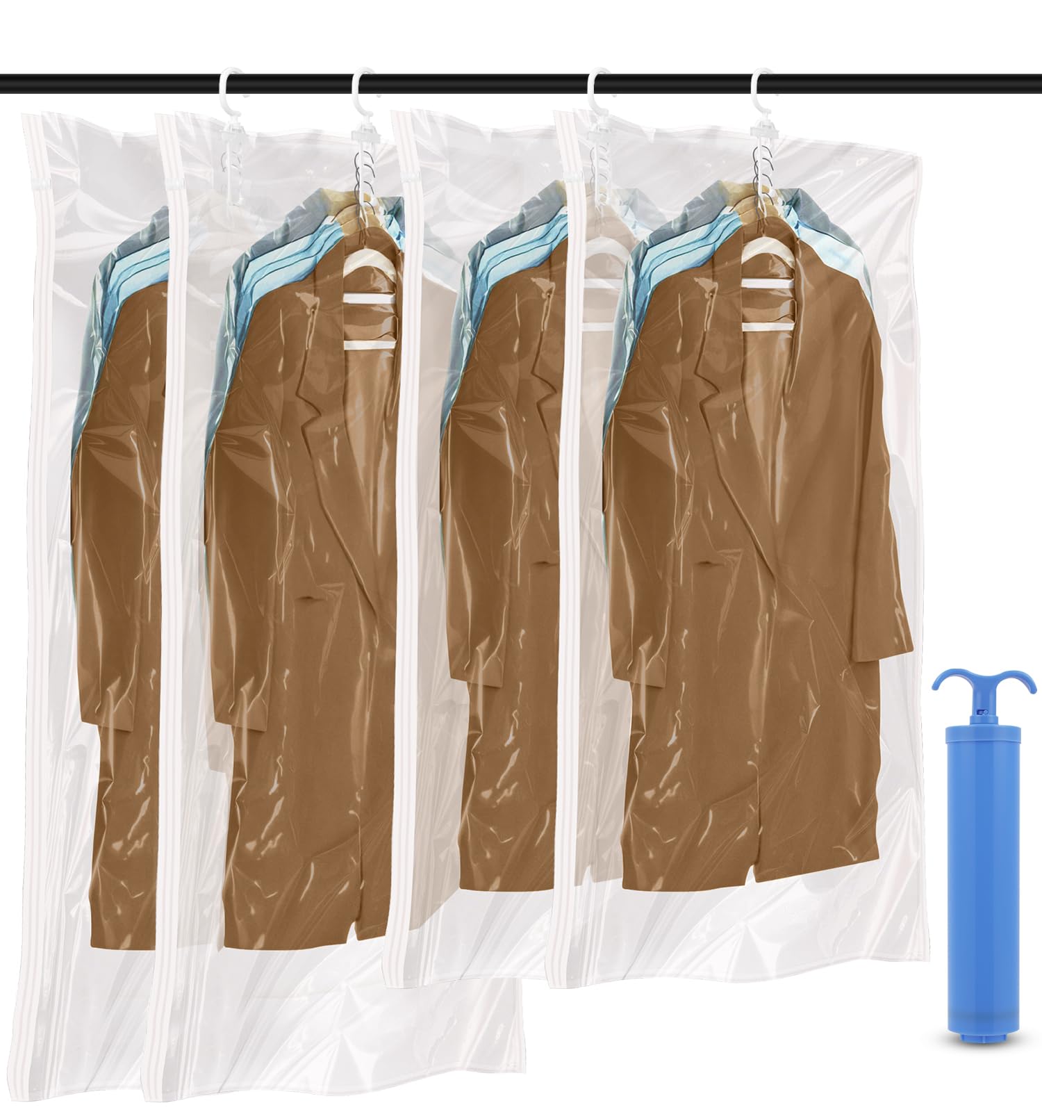 Aolso Hanging Vacuum Storage Bags for Coats with Pump, 4 Pack Coat Storage Bags, Reusable Closet Organizer-70x110cm*2, 67x135cm*2