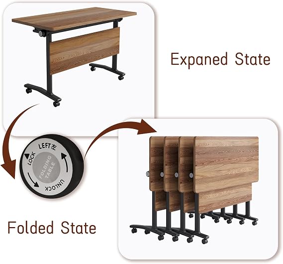 Conference Room Tables, Mobile Folding Wood Conference Table, Rectangle Conference Table with Silent Wheels Suitable 2-12 People for Conference Room, Office (4, 70.8in)