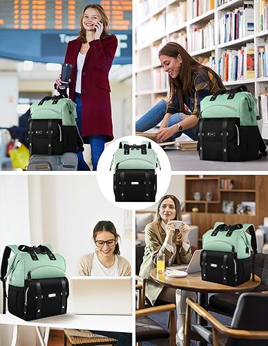 Miniatura 7 de FALANKO Mochila rosa-mujer-0619, negro, verde, (15.6inch-greenblack), Mochila y mochila para laptop para mujer