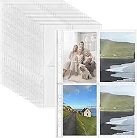 Mogoostry Protetores de lençol A4 transparentes, 4 bolsos, 20 folhas, 11 furos, capa para álbum de fotos, coleção de cartões de fotos, protetor de página