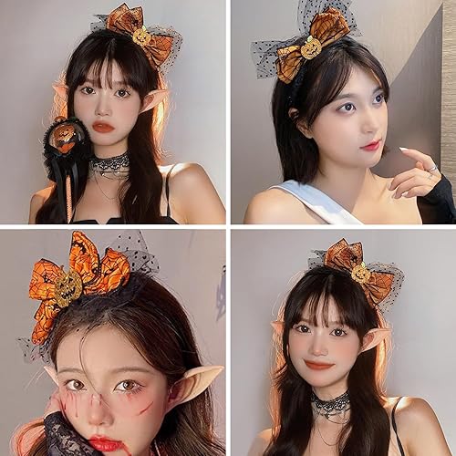 Miniatura 7 de Diadema de lazo de Halloween con diseño de calabaza con diseño de malla Headands Ornage para Acción de Gracias, fiesta de Halloween, accesorios para
