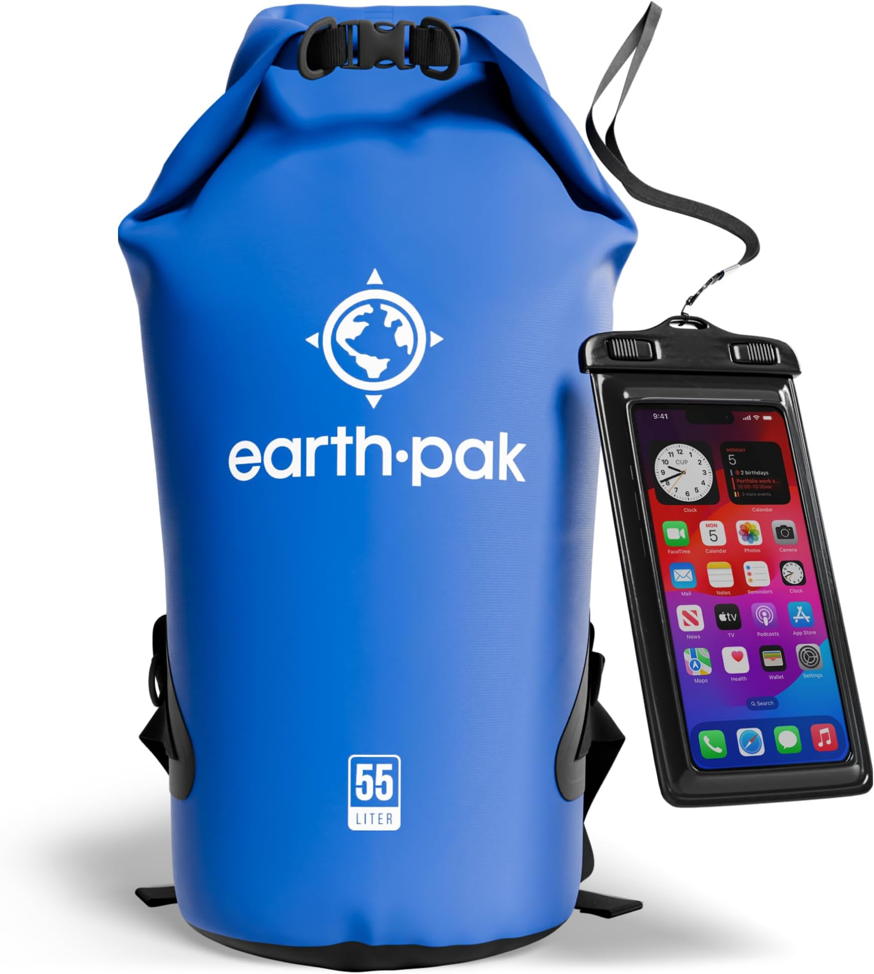 Earth Pak -Waterproof Dry Bag - Roll Top Dry Sack Keeps Gear Dry for Boating, Hiking, Camping and Fishing with Waterproof Phone Case