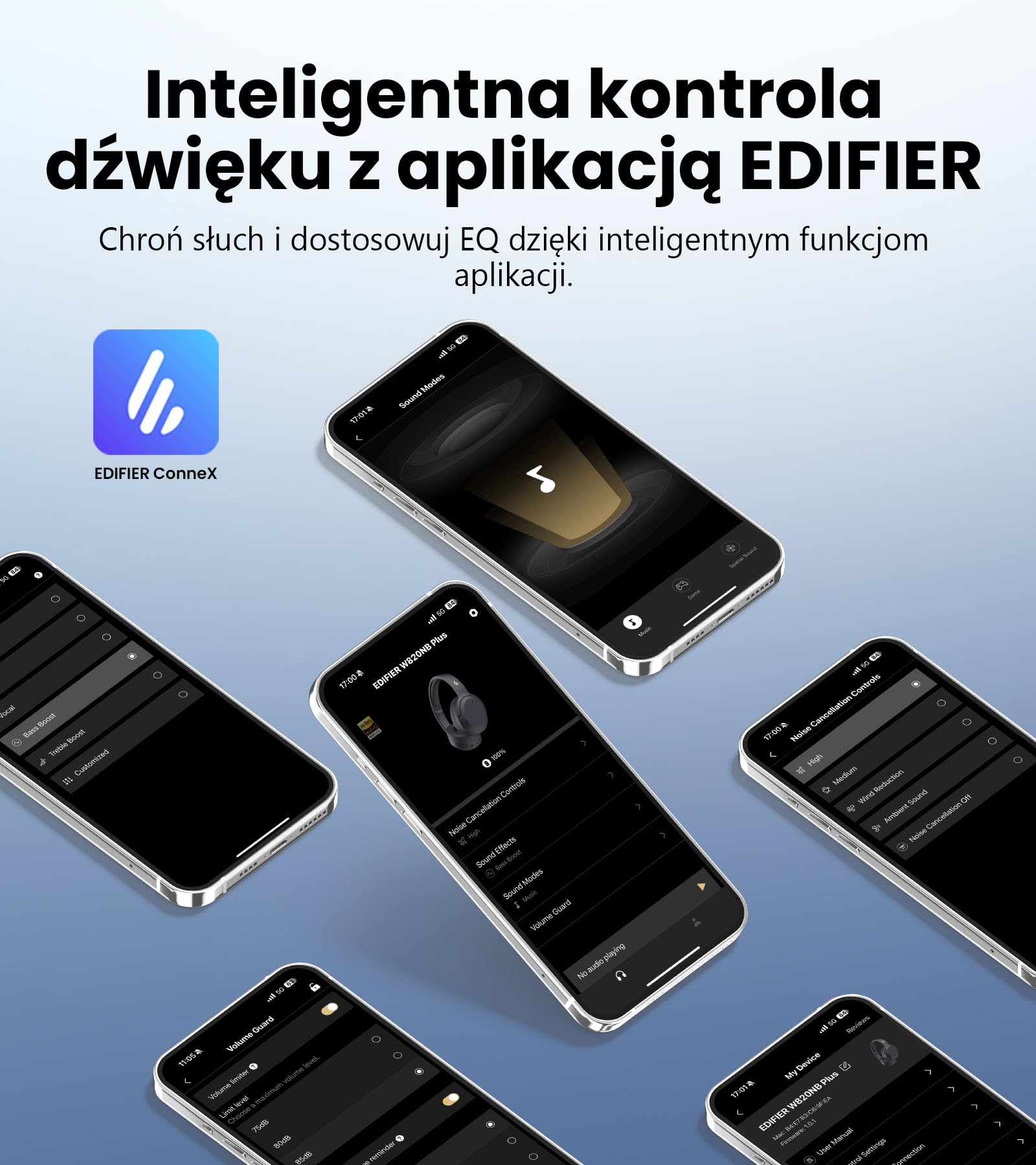Edifier W820NB Plus Gen 2 bezprzewodowe słuchawki słuchawkowe z redukcją hałasu nad uszami, -49 dB ANC, LDAC Hi-Res Audio, czas odtwarzania 88H, dźwięk przestrzenny, ochrona głośności - Navy