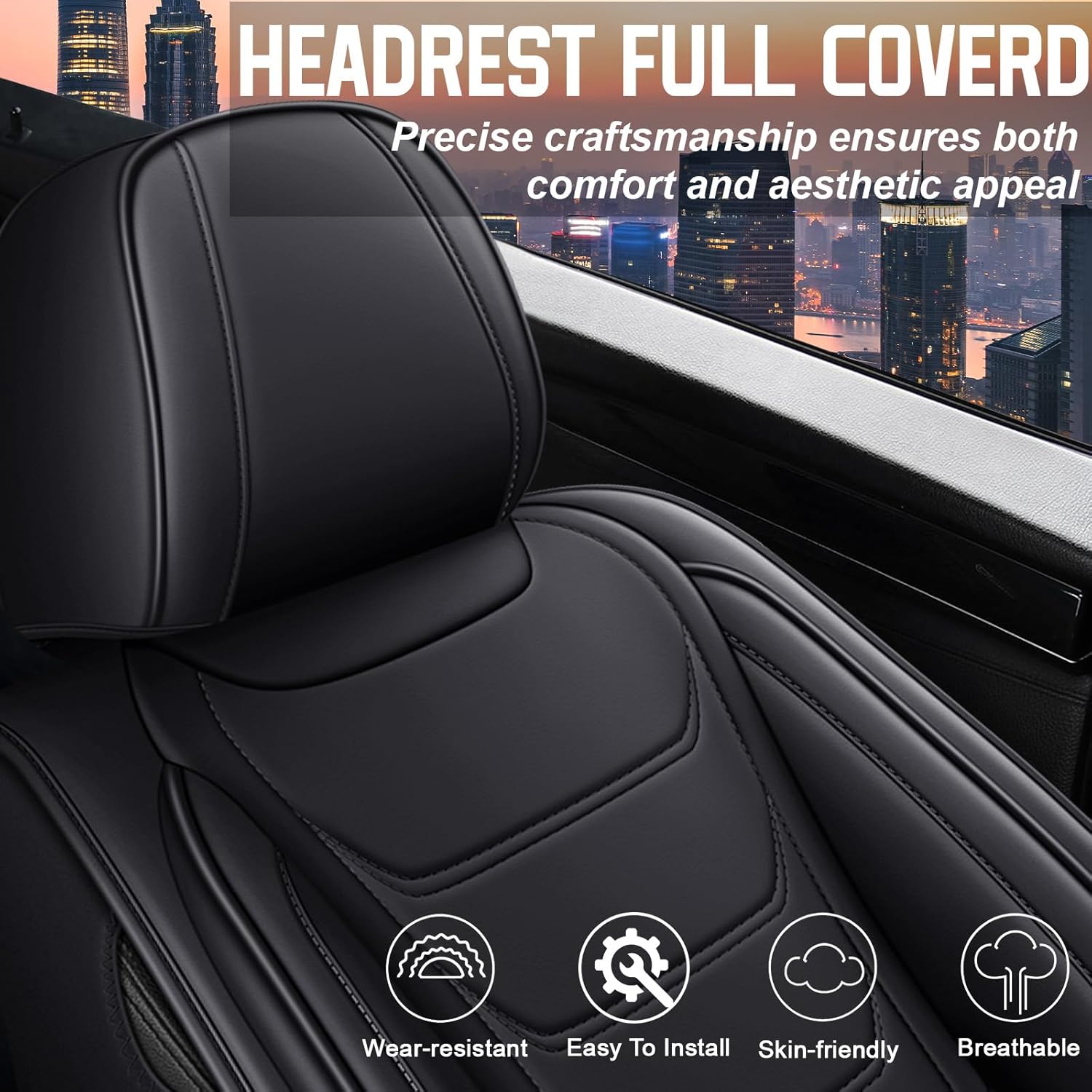 Seat Covers Fit for Chevrolet Corvette 2000-2025, Breathable & Anti-Slip Nappa Leather Seat Covers with 3D Side Wing Support, Quick-Drying, Airbag Compatible, 2 Seats, Black