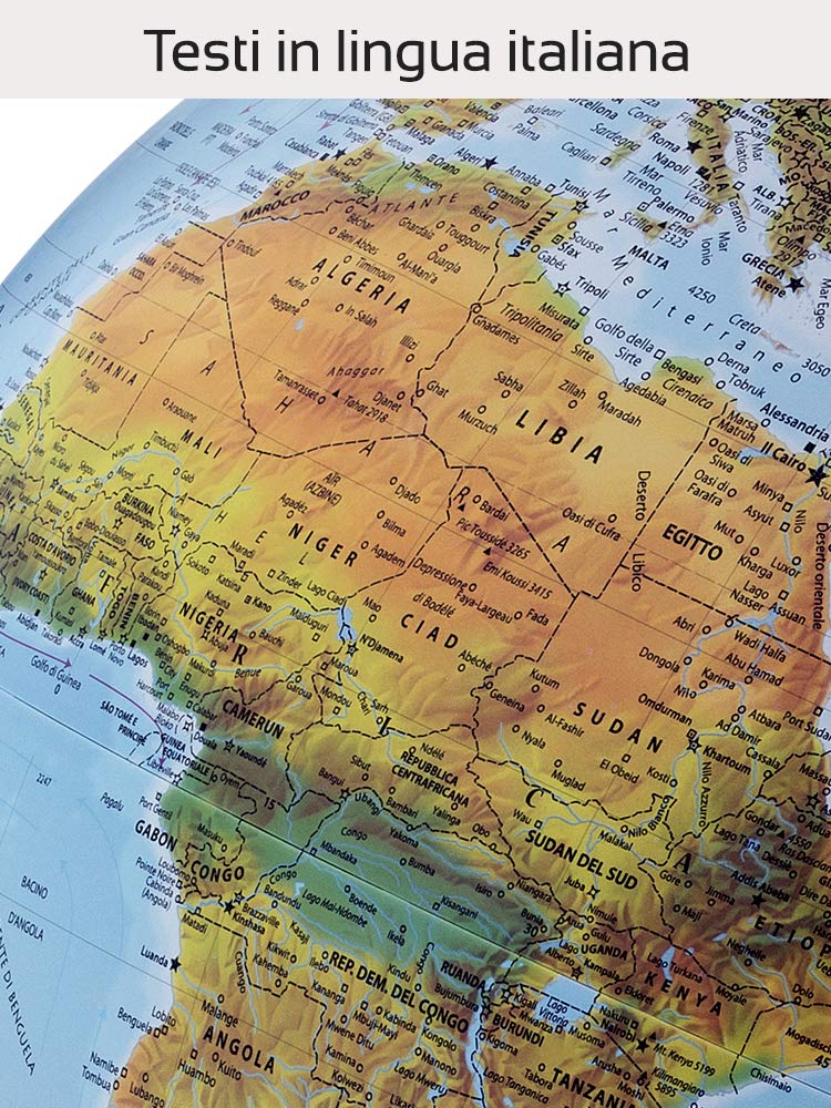 Tecnodidattica Atmosphere B4 - Globo terráqueo con Doble cartografía física/política, Base de Madera de Haya y meridiano de Metal, diámetro 30 cm