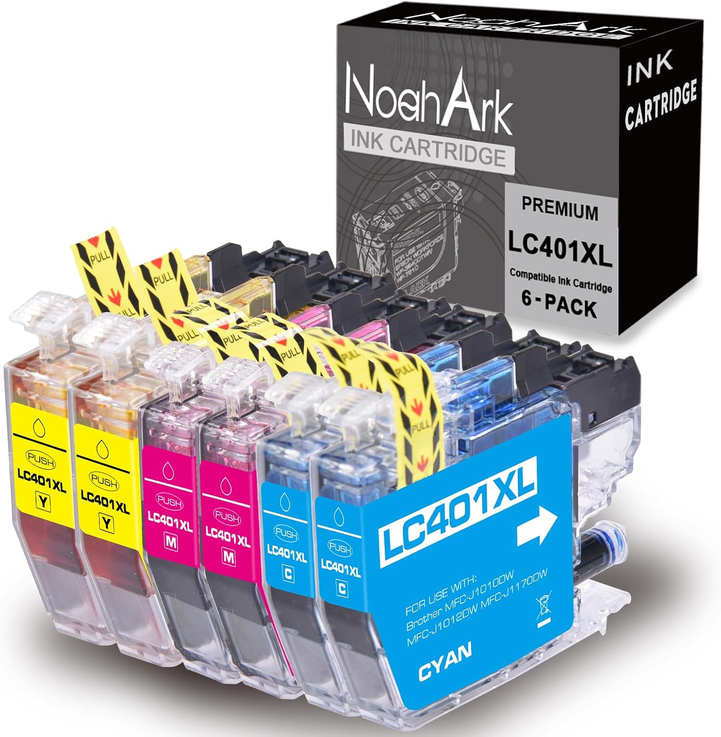 NoahArk 6 Packs LC401XL Remanufacture Ink Cartridges Replacement Work for Brother LC401 LC401XL LC401 XL for Brother MFC-J1010DW MFC-J1012DW MFC-J1170DW Printer (2 Cyan,2 Magenta,2 Yellow)