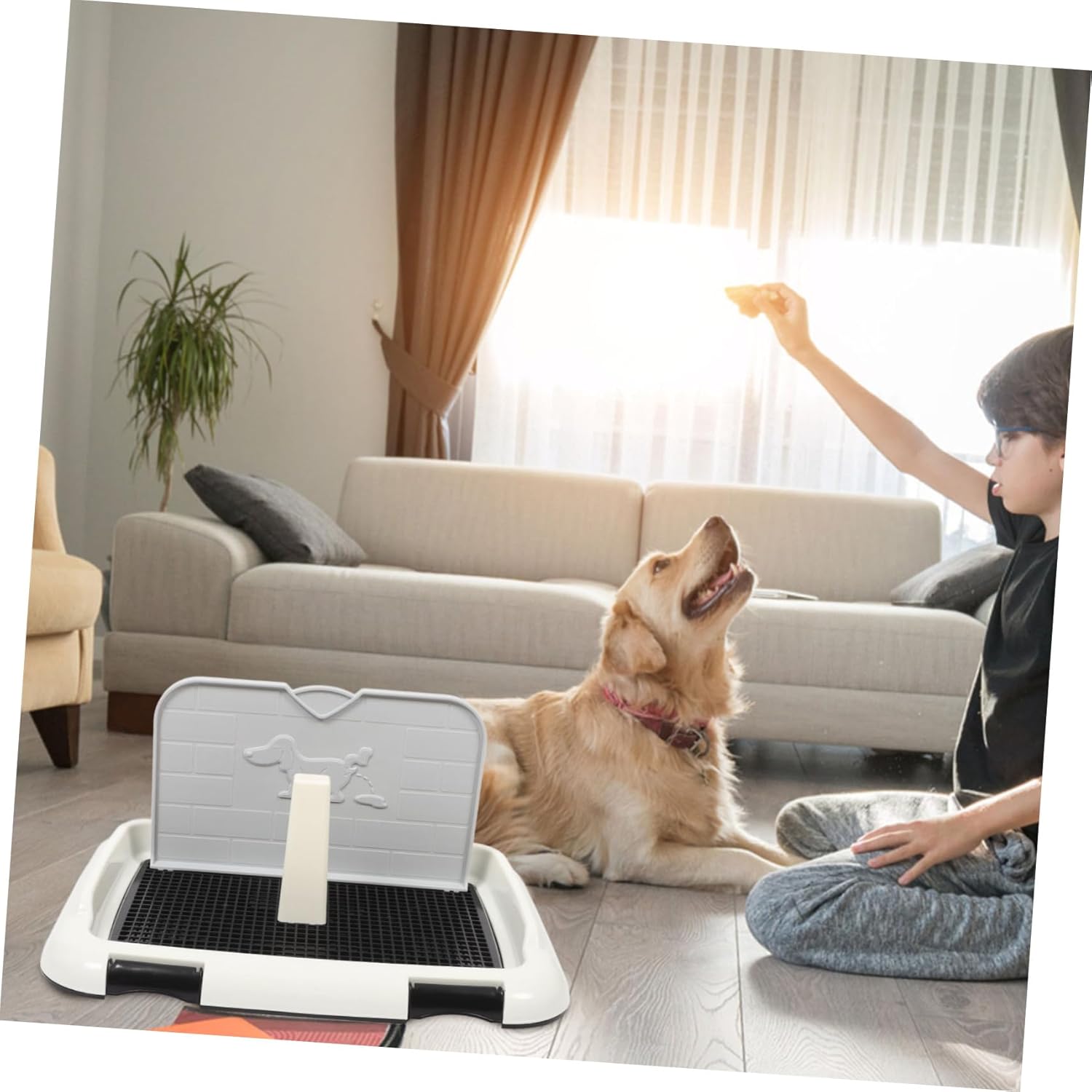 Indoor Dog Potty Tray with Plastic Mesh for Small to Medium Dogs Large Capacity Pet Toilet Training Accessory Easy to Clean Indoor Pee Station for Home and Office