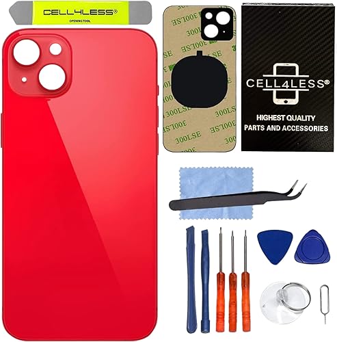 Cell4less Cristal trasero compatible con el iPhone 14 de repuesto de cristal trasero con adhesivo de cuerpo completo, herramienta de extracción y