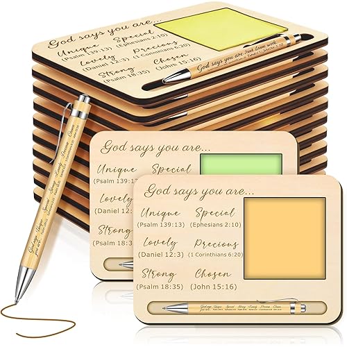 Dispowreath 10 Set Teacher Appreciation Gift Bulk God Says You are Christian Bible Verse Wooden Sticky Note Holder with Notes Ballpoint Pen Thank You Gift for Teacher Nurse Employee Office Supplies