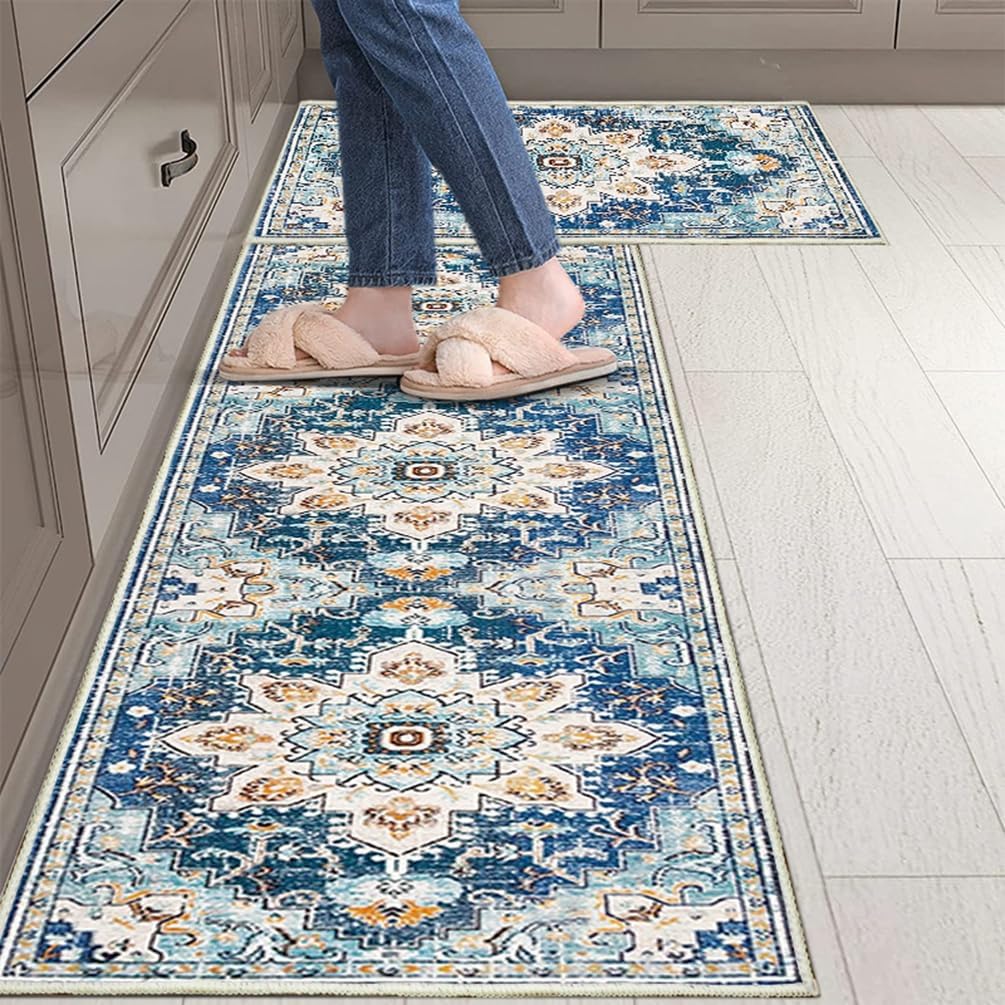 Boho Tribal Kitchen Rugs Soft Washable Print Distressed Low Pile Hallway Runner Rug Anti Fatigue Kitchen Floor Mats Absorbent Non Slip Runners Carpet for Bedroom Living Dining Room 18" x 59"