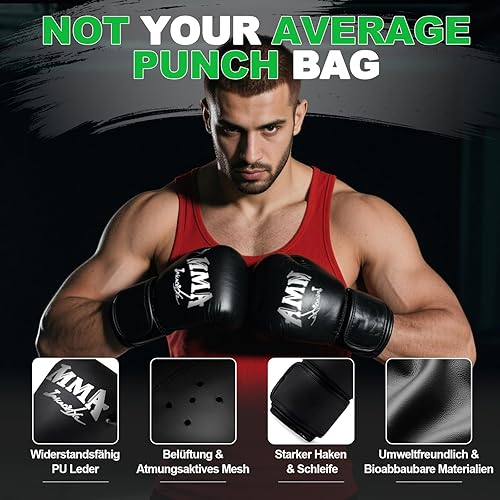Miniatura 6 de Saco de boxeo independiente con guantes, bolsa de boxeo pesada de 70 pulgadas con soporte para adultos y adolescentes, bolsas inflables de