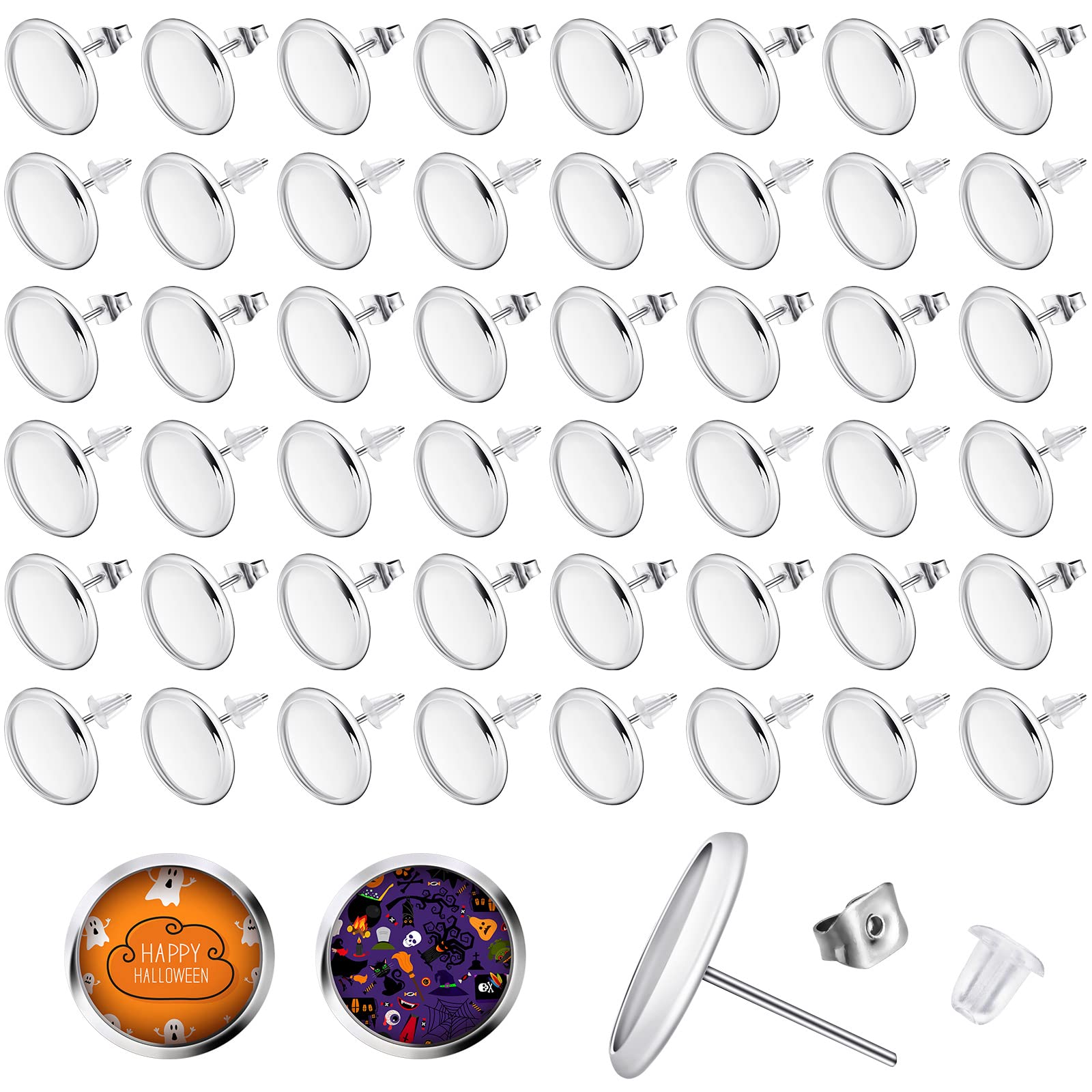 300 Pcs Earring Posts, Silver with Silver and Clear