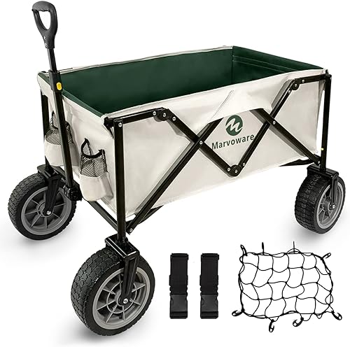 Marvoware Carro plegable de playa plegable resistente con ruedas grandes y todo terreno carrito plegable de gran capacidad malla de seguridad y
