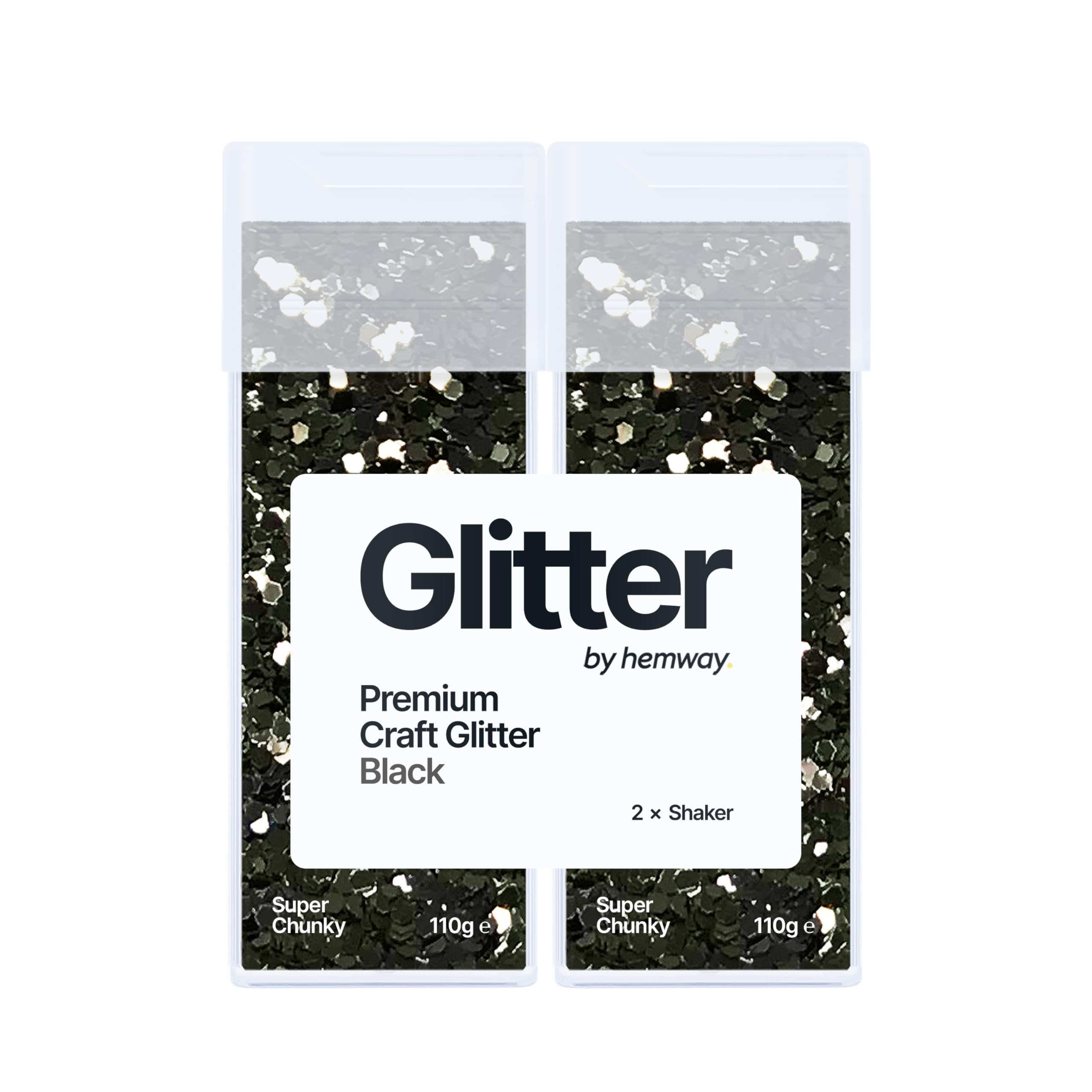Hemway Glitter Shaker Black 110g x2 Pack Super Chunky, Craft Glitter Shakers for Resin & Epoxy Crafts, Christmas Art Supplies