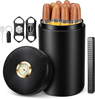 Scotte Cigar humidor case/jar,Leather Cedar Wood Cigar Canister Portable for 12-16 Cigar (Black)