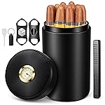 Scotte Cigar humidor case/jar,Leather Cedar Wood Cigar Canister Portable for 12-16 Cigar (Black)