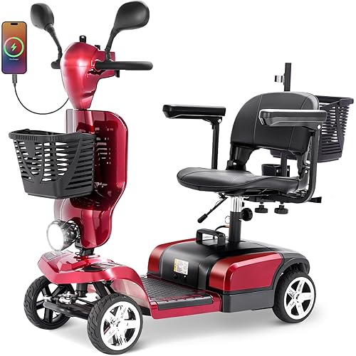 4 Wheels Eldryvon EV03 Electric Mobility Scooter for Seniors, Dual Baskets, 350W Powered Wheelchair with Rotating Seat, Foldable Motorized Scooter for Adult with USB Port, 300Lbs Capacity All Terrain