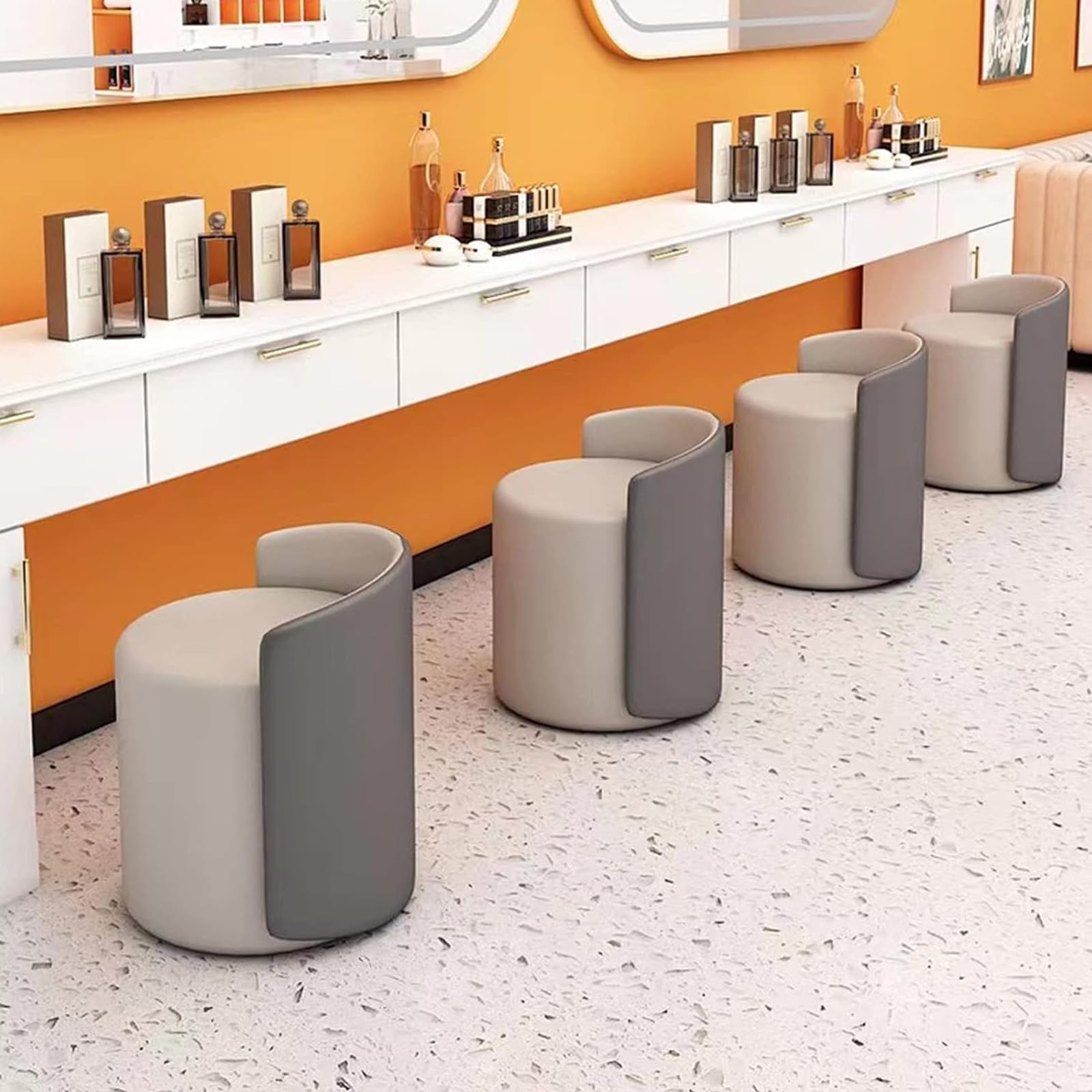 Pouf poggiapiedi Tondo, Sedia Vanity per Sala Trucco Poltrona da Salotto e Camera da Letto Poltroncina per Salotto con Seduta Morbida Imbottita 37 * 55 * 44cm,off White