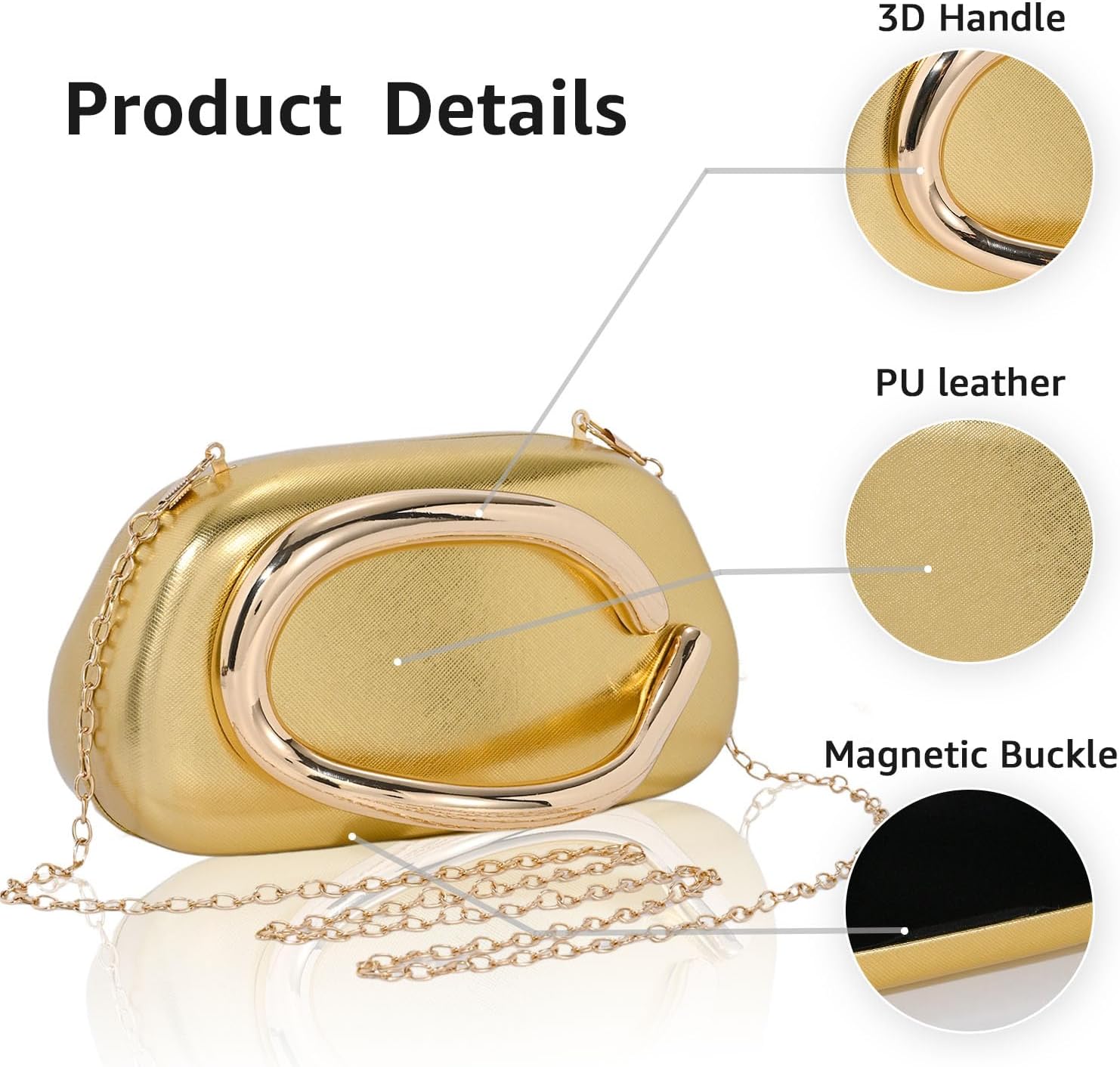 Women's PU Leather Evening Bag Clutch Purses for Women Wedding Handbags Shoulder Bag Party Crossbody Bride Purse - Image 3