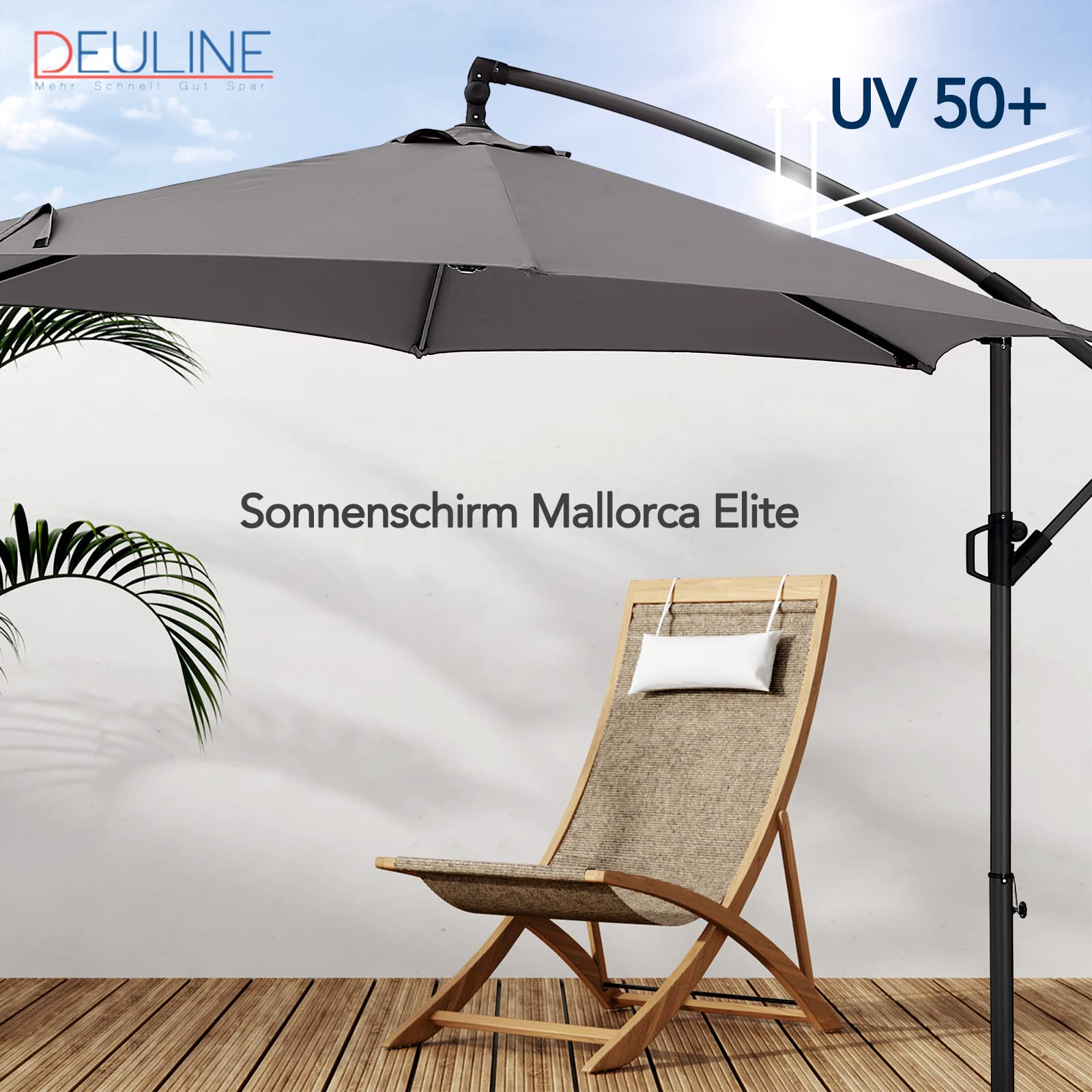 Deuline Sonnenschirm Ø300cm ALU 360° drehbar Ampelschirm + Schutzhülle + Ständer UV-Schutz Wasserabweisende Bespannung Gartenschirm Marktschirm Mallorca-Elite 521815