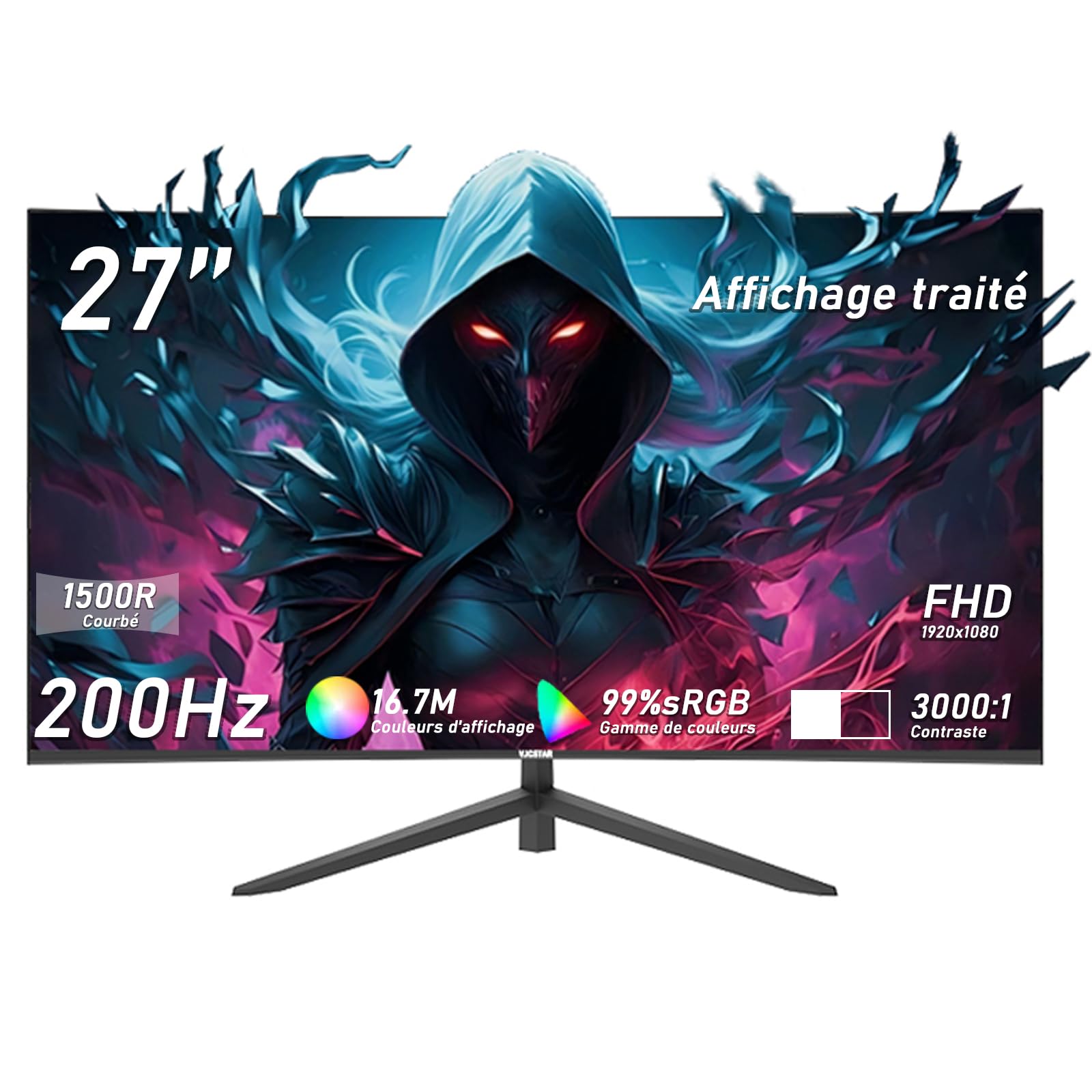 VJCSTAR Écran PC Gamer Incurvé QLED 27 Pouces, 200 Hz, FHD 1080p, 1 ms