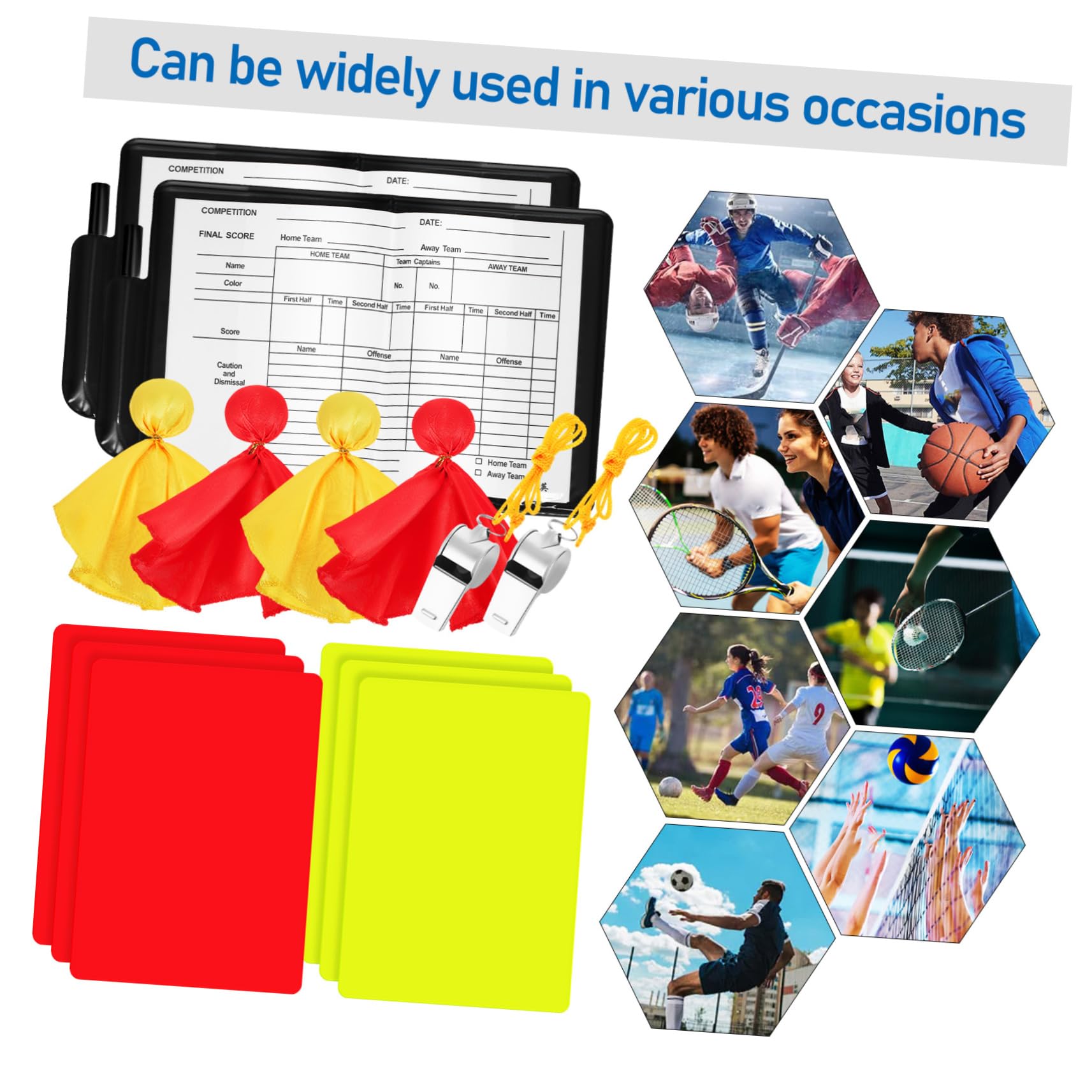Sosoport 1 Set Referee Cards and Flags Durable Red Yellow Cards with Whistles for Soccer Referee Kit Sound Portable Design Versatile Use for Various Sports Games