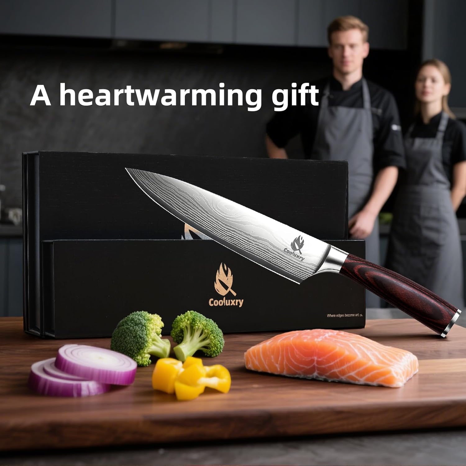 Professional Chef Knife - 8 Inch High Carbon Stainless Steel Kitchen Knife with Ergonomic Pakkawood Handle for Precise Cutting - Image 6