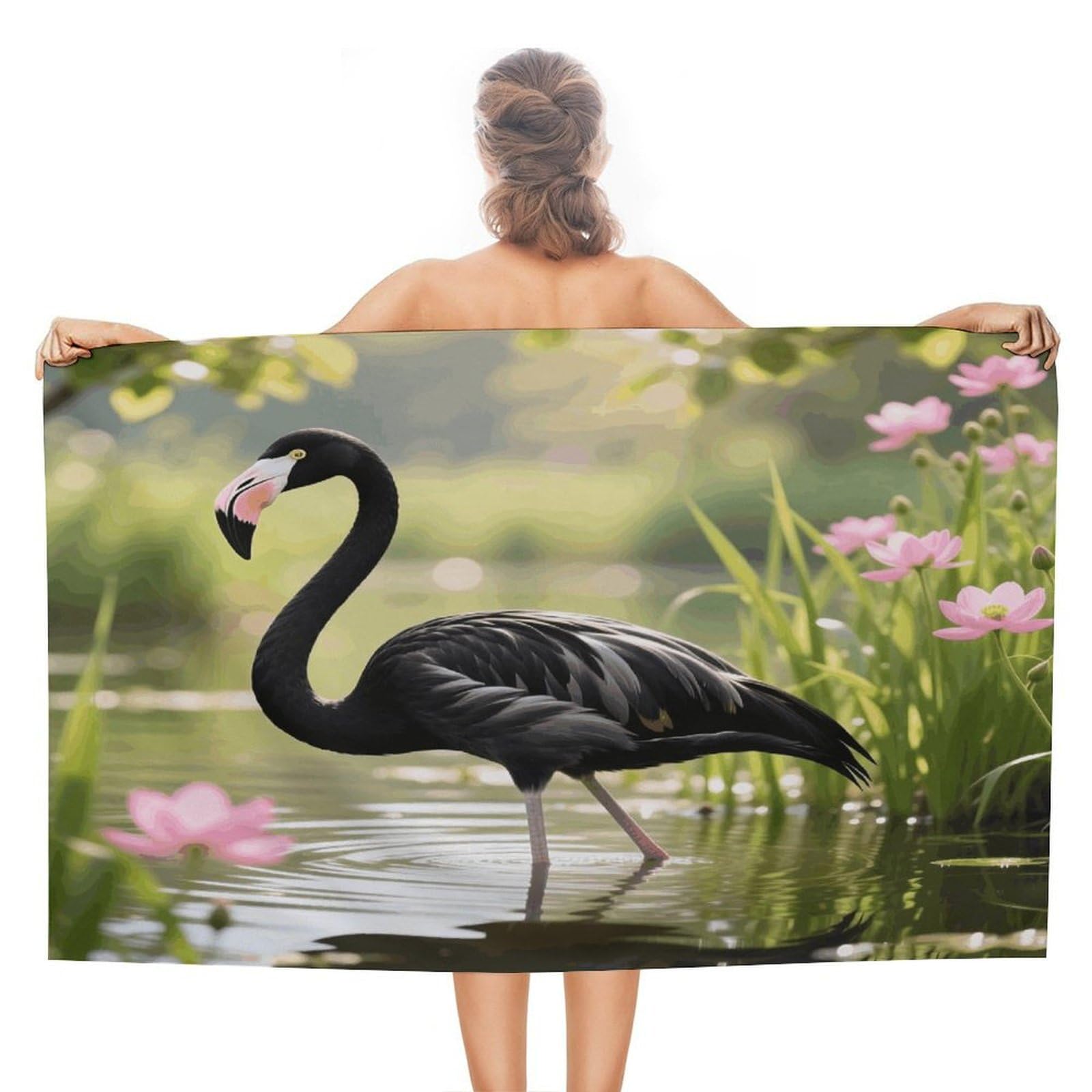 VstaDank Black Flamingo Bath Towel Stylish Double-Faced Pile Travel Towel Soft Absorbent Beach Towel for Pool Swim Sports Camping Adults Gift 51X31 Inch