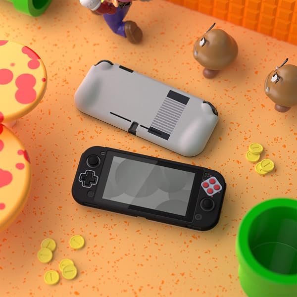 PlayVital Cover per Nintendo Switch Lite,Custodia Grip Ergonomica Copertura Protettiva Rigida Pellicola Copri Analogici per Nintendo Switch Lite Console-ZealProtect-Stile NES Classico - 4