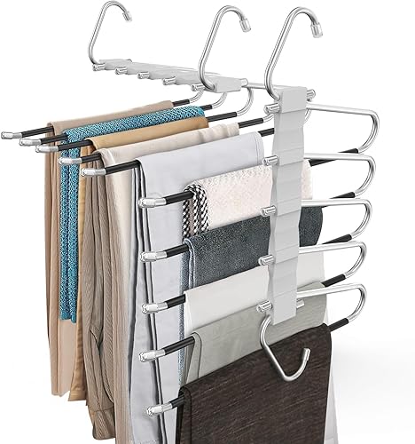 Paquete de 2 perchas para pantalones que ahorran espacio, estante multifuncional antideslizante para pantalones, tubo de acero inoxidable grueso,