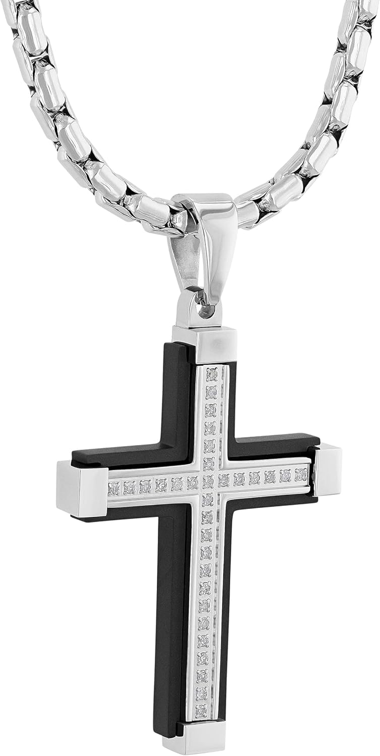 Men's Black Stainless Steel Necklace Crucifix Pendant Men 24" Chain With Pendant - Image 4