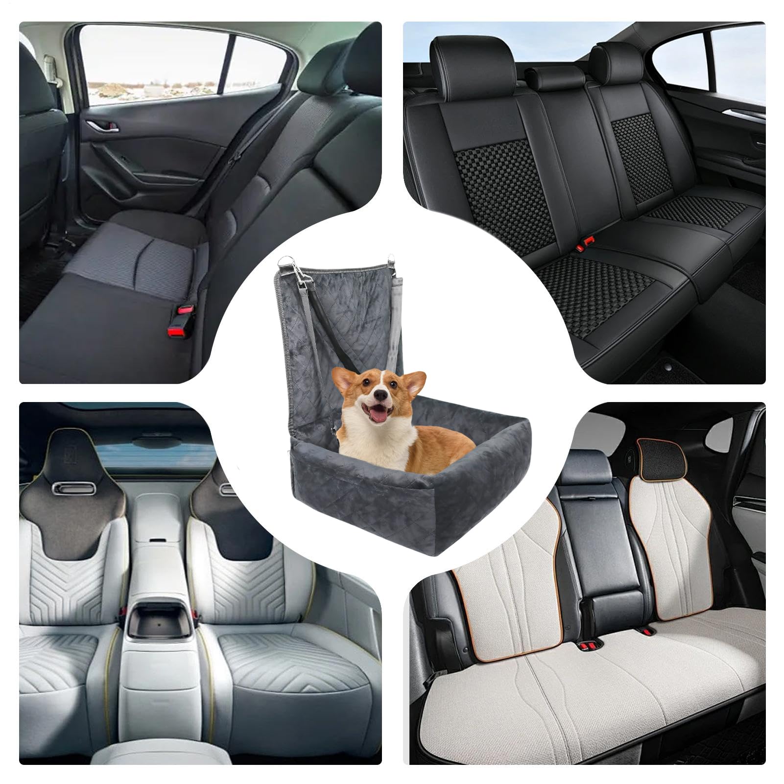 Seggiolino auto per cani, comodo sedile con 2 tasche laterali, cuscino di | sicurezza per cuccioli, per auto, camper, SUV, camion, viaggi anteriori e posteriori per pendolari all'aperto
