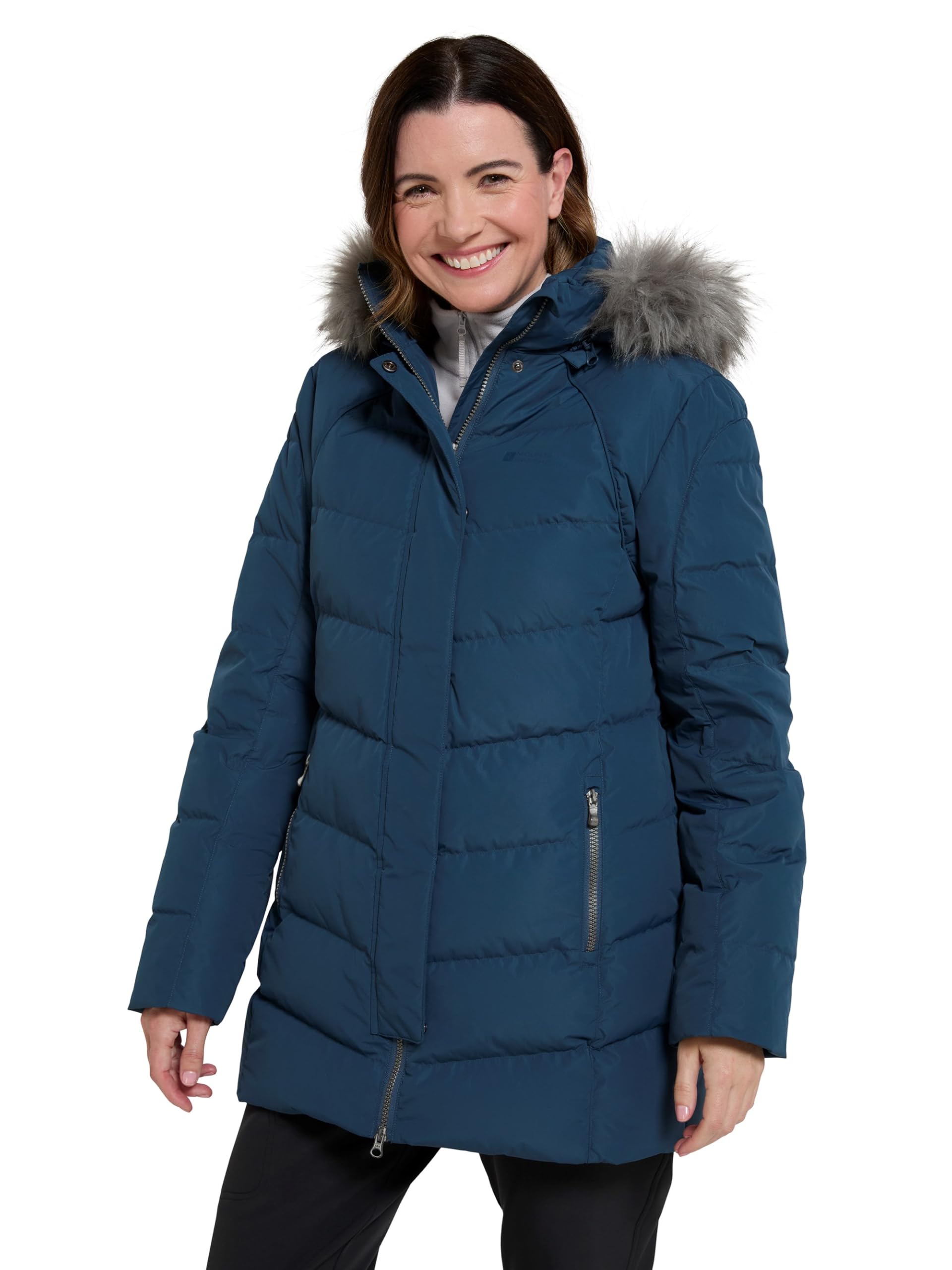 Mountain Warehouse Women's Blue 'Isla Ii' Water Resistant Winter Faux Fur Trim Down Jacket In | Size: 8
