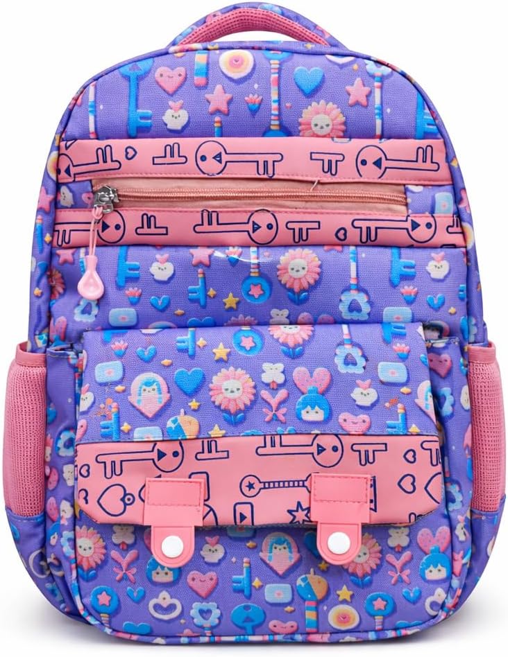 - Bag-Age 1014 Kids School Backpack for Girls | Cute Printed Lightweight & Durable School Bag with Bottle Pocket | Kids Backpack for School, Travel & Tuition (Purple Pink)