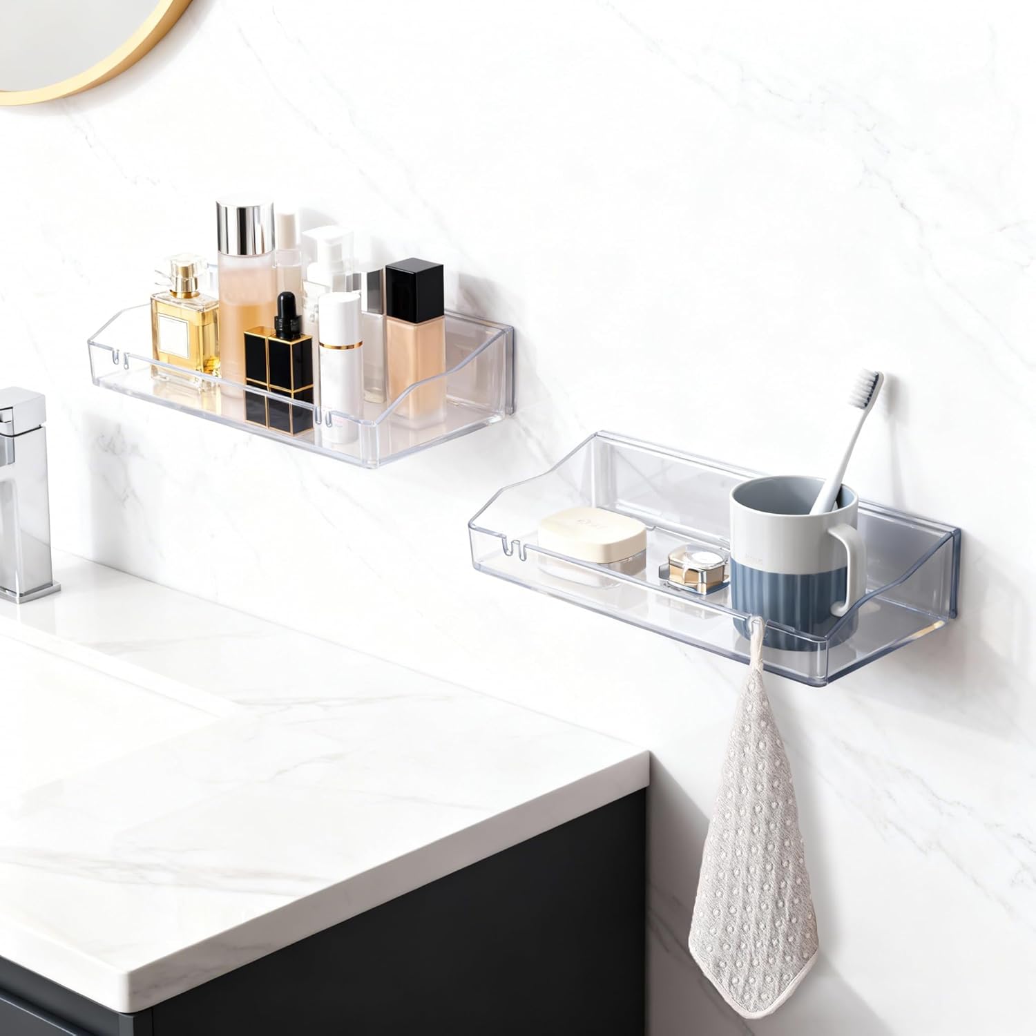 Clear Floating Shelves, Acrylic Shelves for Bathroom Organizers and Storage, Bathroom Shelf with Adhesive Shelf or Screws, Wall Mount Organizer for Shower Caddy,Room Decor, Kitchen, Living Room - Image 4