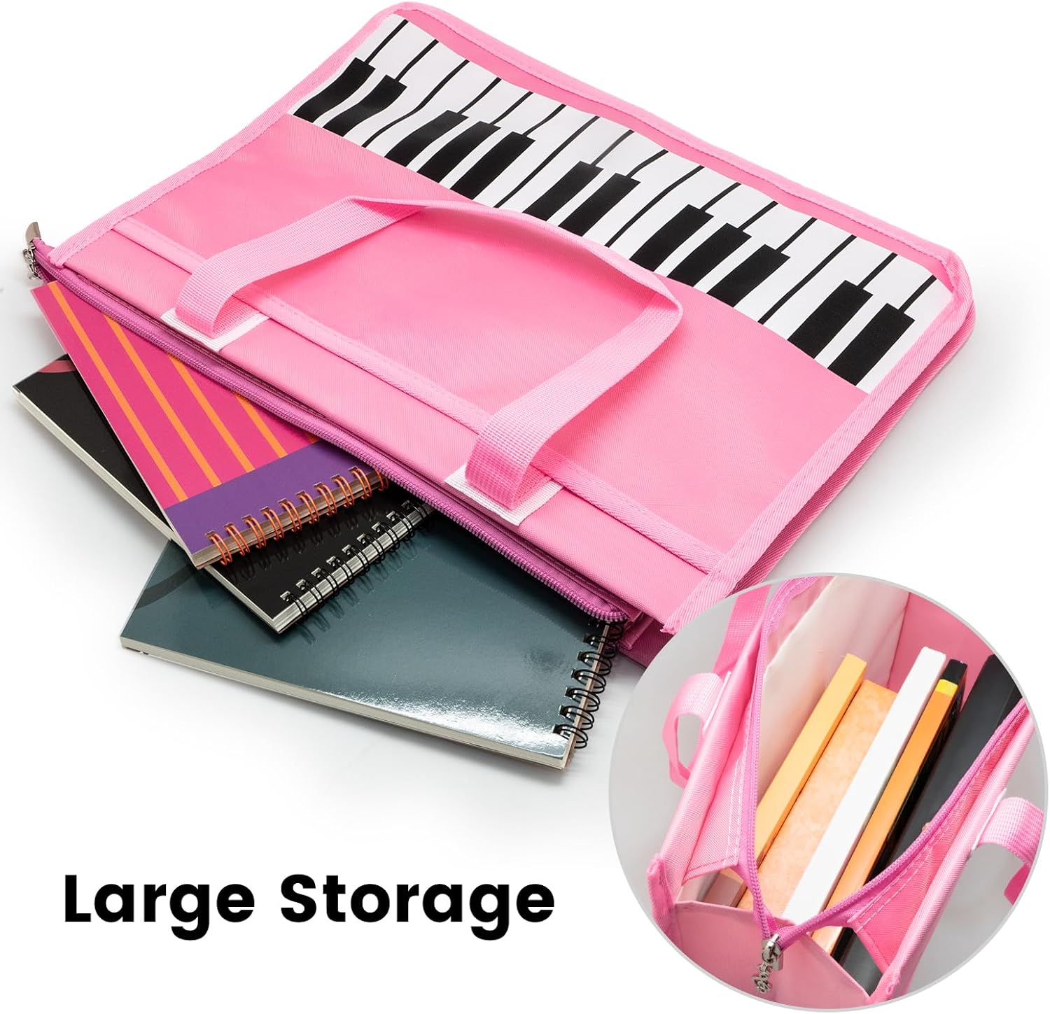 BestSounds Piano Bag, Zipper Waterproof Oxford Cloth Music Piano Accessories Book Bag Tote for Students Kids, Girls, Women, Gifts for Music Lovers Musicians (Pink)