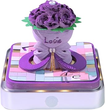 2026 3D Stereoscopic Calendar with Light - 3D Beautiful Cherry Blossom Tree, Mushroom House, Yellow Crane Tower, Globe, Altar Shape Calendar, Memo Pad, DIY Paper Carving Art Craft Engraving Desktop