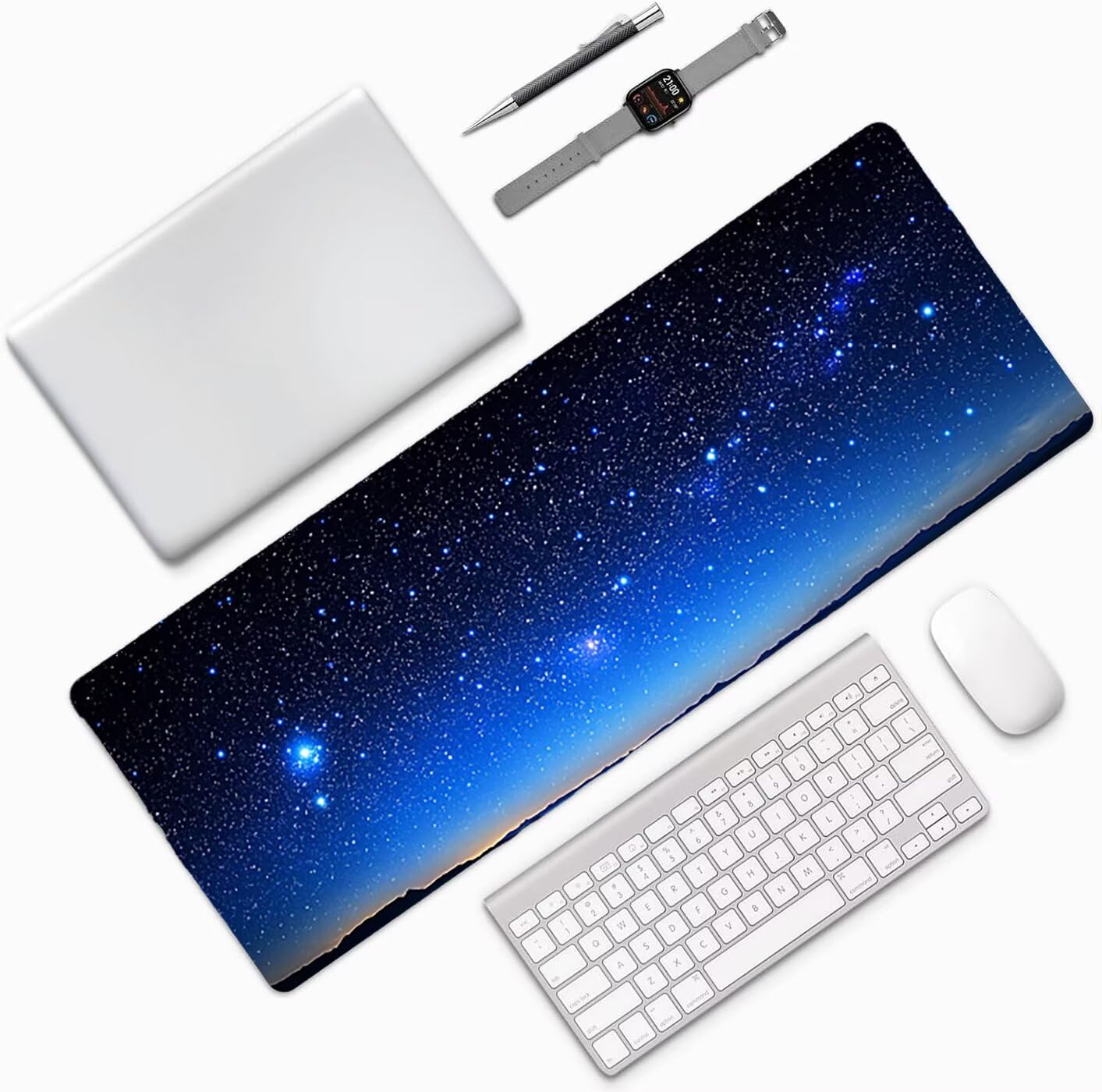 Lpfieonn Sternenhimmel Großes Schreibtischunterlage, XXL Schreibtischunterlagen, Blau XXL Wasserdicht Gaming Mousepad mit Vernähter Rand und Rutschfeste Gummibasis, für Hause/Büro 120x60cm PF-3859