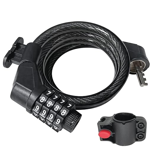 NDakter Bike Lock Cable,4 Feet High Security 5 Digit Resettable Combination Coiling Bike Cable Lock,Bicycle Cable Lock for Bicycle Outdoors, 1.2mx12mm