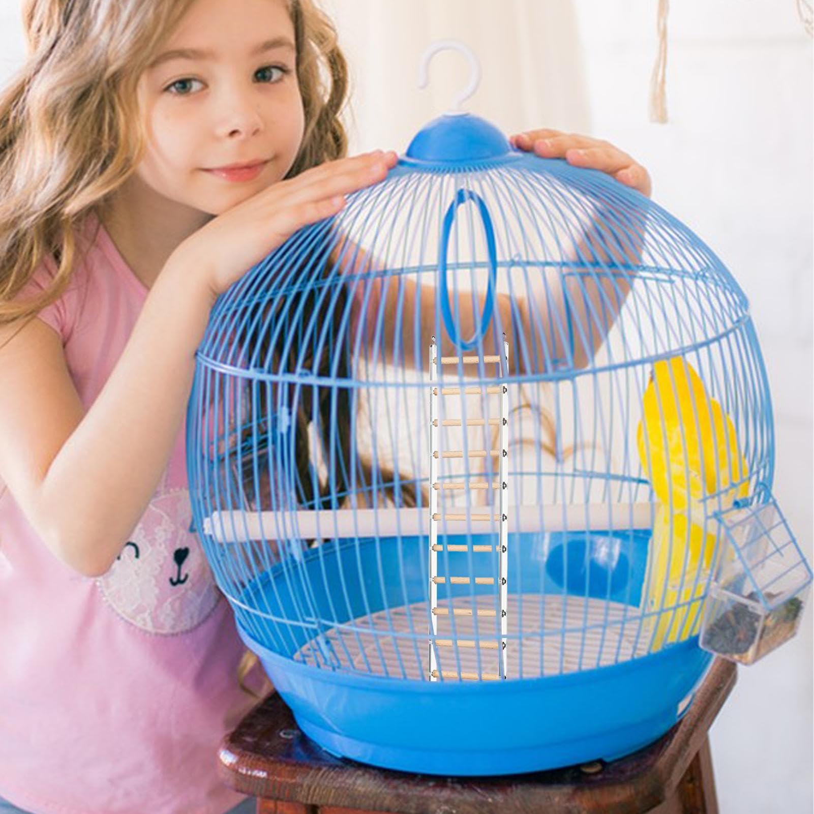 Bird Ladder Perch, Cage Climbing Accessory, 3.94x9.84in Exercise Toy Ladder, 360° Rotating Hook, Authentic Safe Material for Parakeets, Parrots, Cockatoos, Lovebirds, Indoor