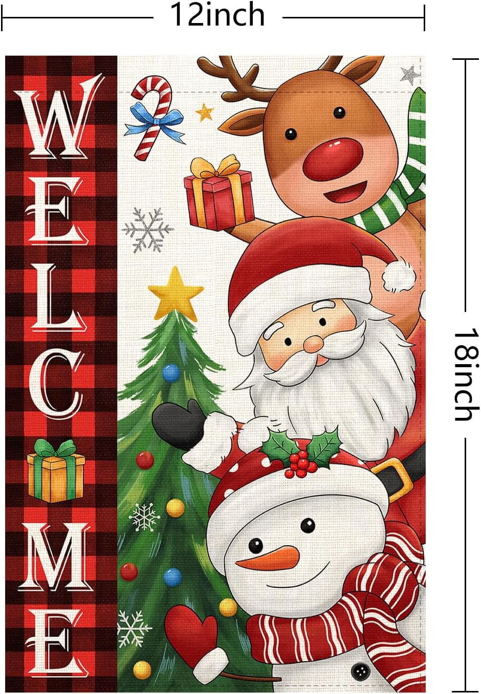 Welcome Christmas Garden Flag Santa Claus, snowman, reindeer12x18 Double Sided Vertical Outdoor Flag for Outside Xmas Farmhouse Flag Winter Holiday Yard Lawn Garden Banner (Welcome Christmas) - Image 2