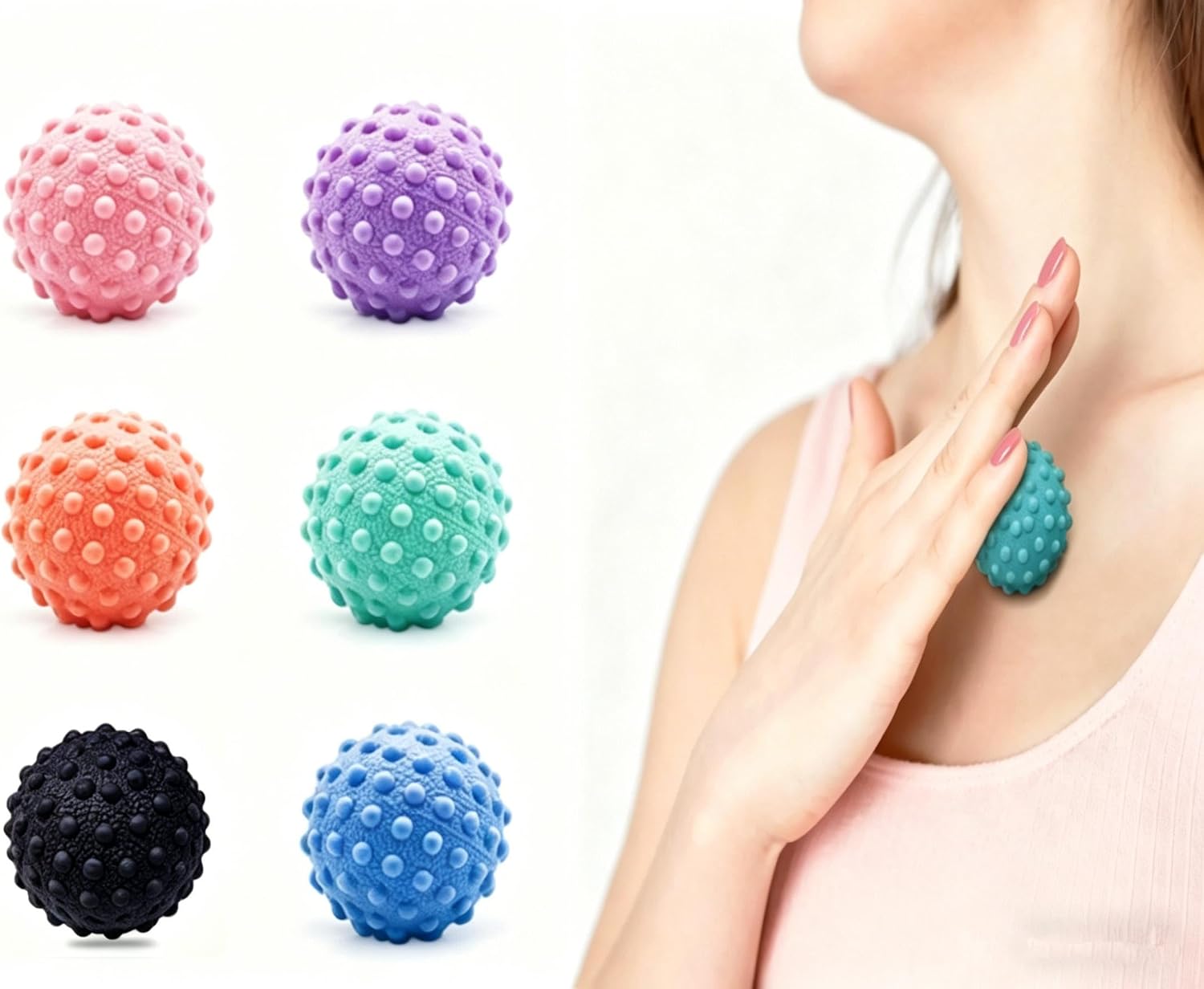 6PCS Body Massage Ball for Fasciitis Pain Relief, Tight Muscles & Sore Feet, Muscle Knots and Yoga Therapy (MQ-6PCS)