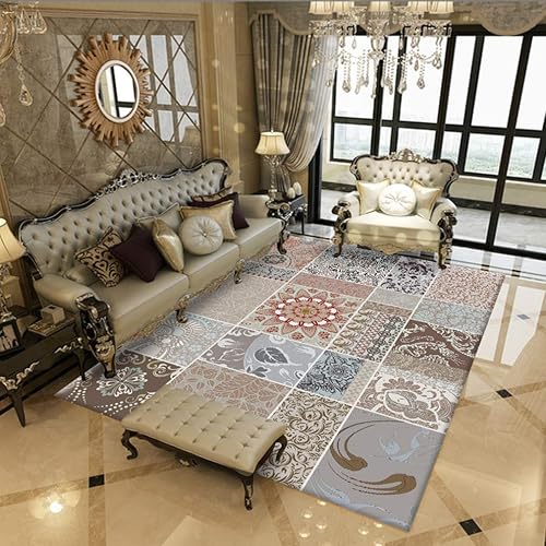 MOXIC Soft Isfahan Floral Living Room Area Rugs Square Collection Traditional Bedroom Rug Fleece Anti-Slip Carpets Classic Home Decor Mats Indoor Outdoor Runners Nursery 3' X 3'