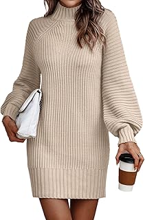 Sponsored Ad - LILLUSORY Womens Turtlenek Mock Neck Long Balloon Sleeve Fall Sweater Dress 2022 Casual Pullover Ribbed Kni...
