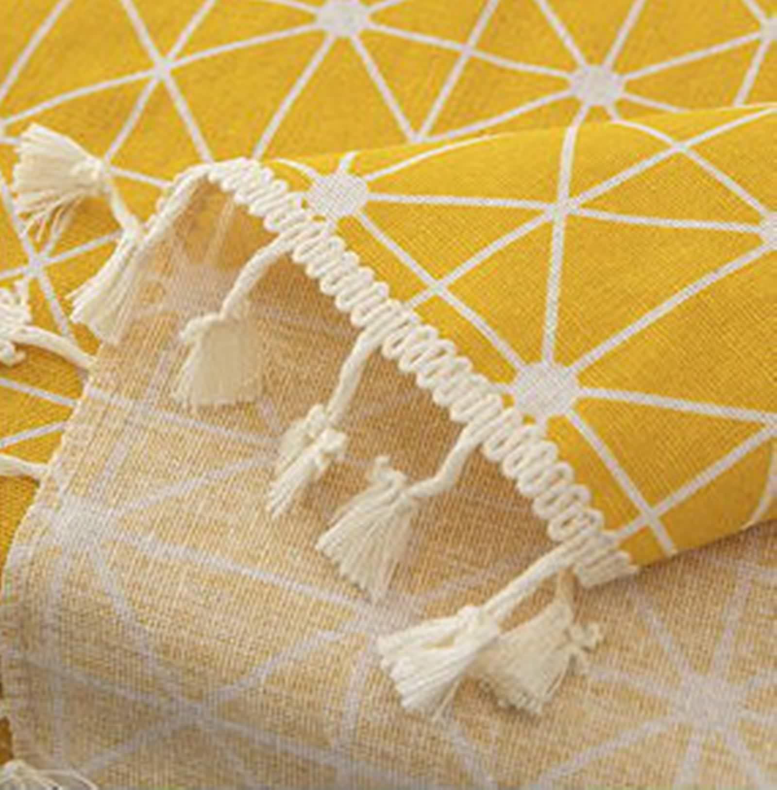 Tovaglia Cotone Gialla, Copri Tavolo Soggiorno Elegante Scacchiera con Nappa Decorativa 140X140CM per Cucina