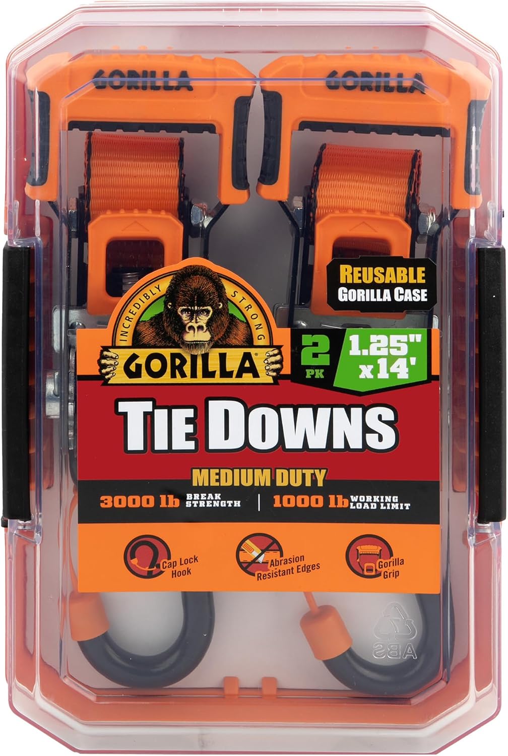 Gorilla Ratchet Strap - Orange, 1.25 in x 14 ft, 2 Pack image 2
